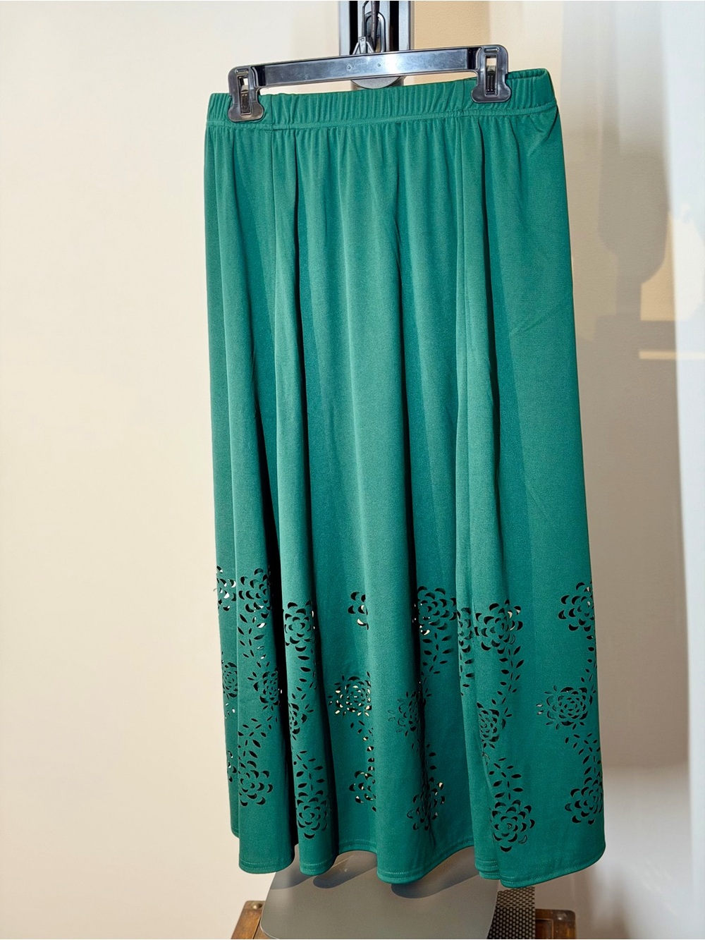 Pleated Laser-Cut Midi Skirt in Teal